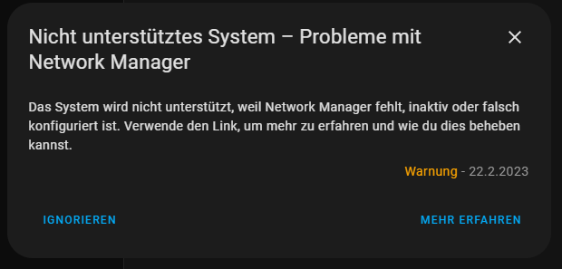 Fehlermeldung der Probleme mit dem Network Manager